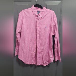 Polo Ralph Lauren Oxford Classic  Fit Pink Striped Long Sleeve Shirt Sz 16 32/33